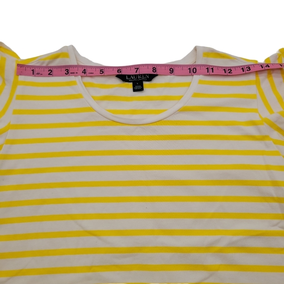 Lauren Ralph Lauren Striped Cotton Flutter-Sleeve T-Shirt Womens‎ Sz L - Picture 4 of 13